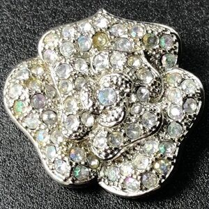 Vintage Flower Brooch Romantic Floral Rhinestone Cluster Silver Tone Pin